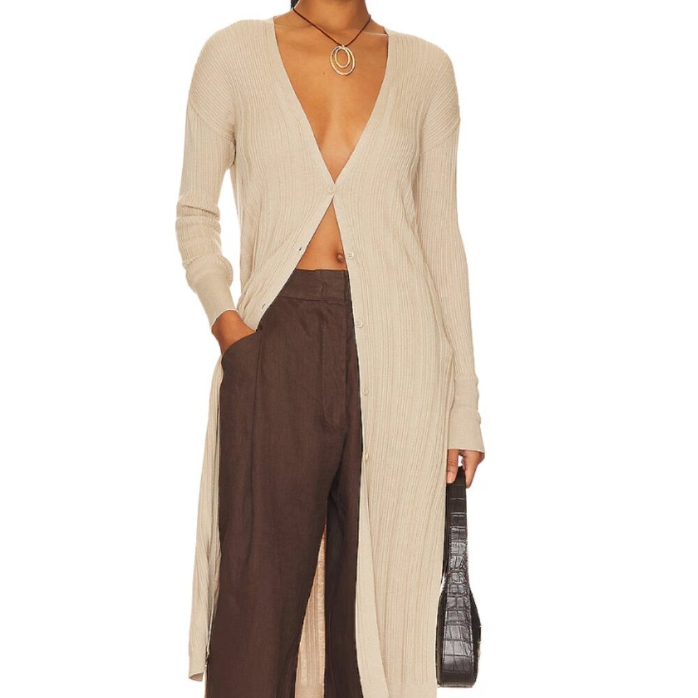 Free People Skylight Cardi in Oat Long-Lined Lightweight Bohemian Festival Sz S
